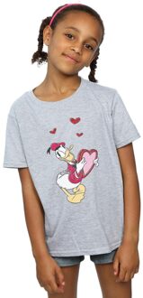 Disney Meisjes Donald Duck Liefdeshart Katoenen T-Shirt (Sportgrijs) - maat 7-8J / 122-128cm Lichtgrijs