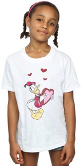 Disney Meisjes Donald Duck Liefdeshart Katoenen T-Shirt (Wit) - maat 9-11J / 128cm-146cm