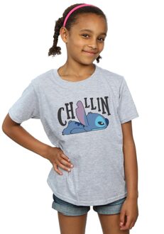 Disney Meisjes Lilo en Stitch Chillin Katoenen T-Shirt (Sportgrijs) Lichtgrijs - 3-4J / 98-104cm