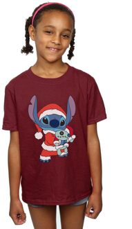 Disney Meisjes Lilo en Stitch Kerstmis T-shirt Katoen (Bourgondië) - maat 7-8J / 122-128cm Bourgogne
