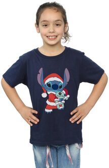 Disney Meisjes Lilo en Stitch Kerstmis T-shirt Katoen (Marineblauw) - maat 9-11J / 128cm-146cm Navy