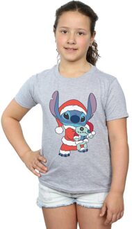 Disney Meisjes Lilo en Stitch Kerstmis T-shirt Katoen (Sportgrijs) Lichtgrijs