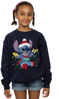 Disney Meisjes Lilo en Stitch Kerstverlichting Sweatshirt (Marineblauw) - maat 5-6J / 110-116cm Navy
