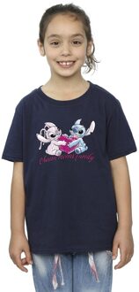 Disney Meisjes Lilo En Stitch Ohana Hart Met Engel Katoenen T-Shirt (Marineblauw) Navy - 3-4J / 98-104cm