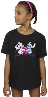 Disney Meisjes Lilo En Stitch Ohana Hart Met Engel Katoenen T-Shirt (Zwart) - 7-8J / 122-128cm
