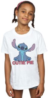 Disney Meisjes Lilo en Stitch Stitch Cutie Pie Katoenen T-shirt (Wit) - maat 3-4J / 98-104cm