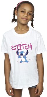 Disney Meisjes T-shirt Lilo en Stitch Graffiti Katoen (Wit) - maat 5-6J / 110-116cm