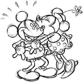 Disney Mickey en Minnie Mouse Kissing Sketch Trui - Wit - L