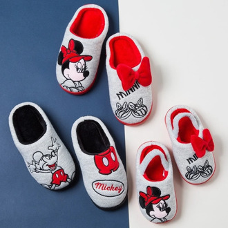 Disney Mickey Minnie Cotton Home Slippers Indoor Boys and Girls Warmth Non-Slip Soft Shoes Animation Peripheral Christmas Gifts