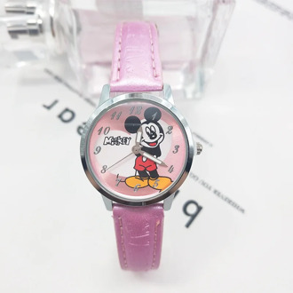 Disney Mickey Minnie cute cartoon quartz watch leather strap fashion cartoon boys and girls student children watch kids watch