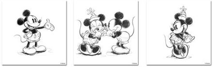 Disney Mickey & Minnie | Schetsen - Canvas Set Van 3 - 3x30x30 Cm