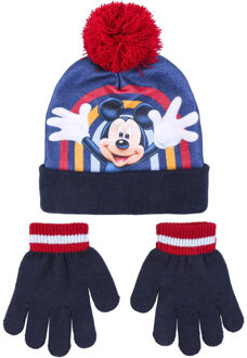 Disney Mickey Mouse 2-delig winterset - muts/handschoenen - blauw - voor kinderen