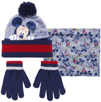 Disney Mickey Mouse 3-delig winterset - muts/handschoenen/nek warmer - grijs - voor kinderen