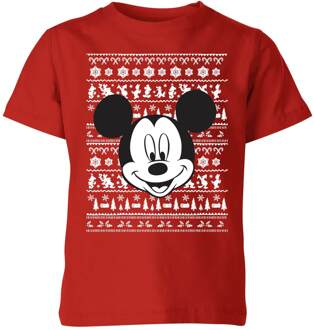 Disney Mickey Mouse Face kinder kerst t-shirt - Rood - 122/128 (7-8 jaar)