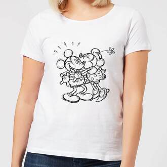 Disney Mickey Mouse Kissing Sketch Dames T-shirt - Wit - XXL