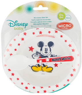 Disney Mickey Mouse kommetje met handvaten en lepel melamine 16 cm Multi