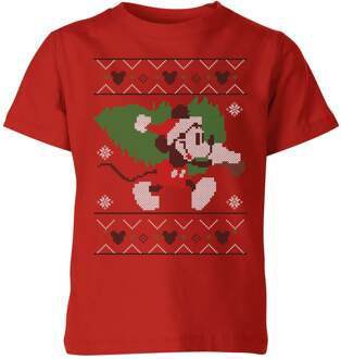 Disney Mickey Mouse met Kerstboom kinder kerst t-shirt - Rood - 98/104 (3-4 jaar) - Rood - XS