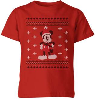 Disney Mickey Mouse Scarf kinder kerst t-shirt - Rood - 98/104 (3-4 jaar) - Rood - XS