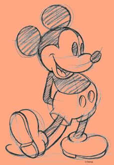 Disney Mickey Mouse Sketch Men's T-Shirt - Coral - XXL - Koraalrood