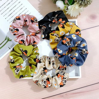 Disney Mickey Print Hair Band For Women Hair Accessories Minnie Mouse Scrunchie Cute Elastic Hair Rope Vintage Hair Scrunchie