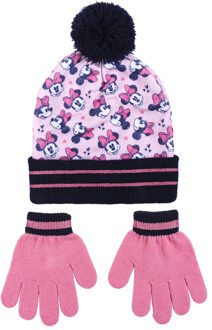 Disney Minnie Mouse 2-delig winterset - muts/handschoenen - roze/zwart - voor kinderen