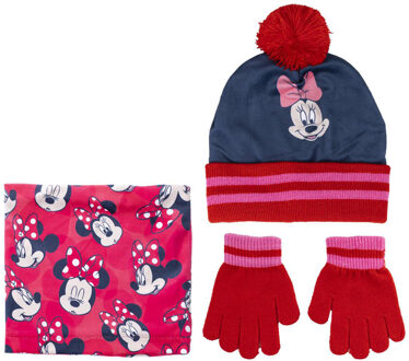 Disney Minnie Mouse 3-delig winterset - muts/handschoenen/nek warmer - rood - voor kinderen