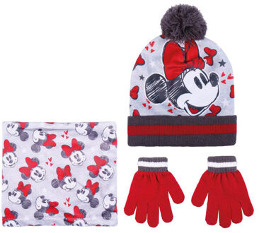 Disney Minnie Mouse 3-delig winterset - muts/handschoenen/nek warmer - rood/wit - voor kinderen