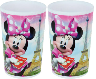 Disney Minnie Mouse beker - 4x stuks - roze - 220 ml - kunststof - drinkbeker - kinderbeker