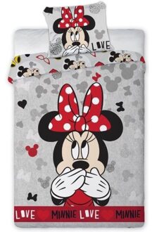 Disney Minnie Mouse Dekbedovertrek Love - Grijs - 1-persoons 140x200 Cm Multikleur