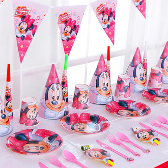 Disney Minnie Mouse Party Decoration Disposable Tableware Set Water Cup Napkin Plate Straw Baby Girl Birthday Party Supplies
