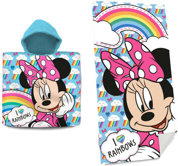 Disney Minnie Mouse Set bad cape/poncho en strand/badlaken - voor kinderen - Badcapes Multikleur