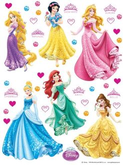 Disney Muursticker Prinsessen Blauw, Geel, Roze En Paars - 65 X 85 Cm - 600102