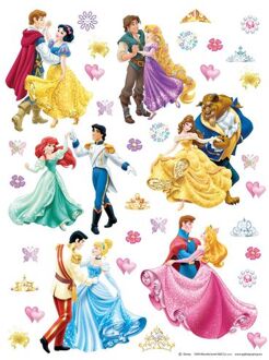 Disney Muursticker Prinsessen Geel, Roze, Paars En Blauw - 65 X 85 Cm - 600141