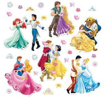 Disney Muursticker Prinsessen Roze, Geel En Blauw - 30 X 30 Cm - 600213