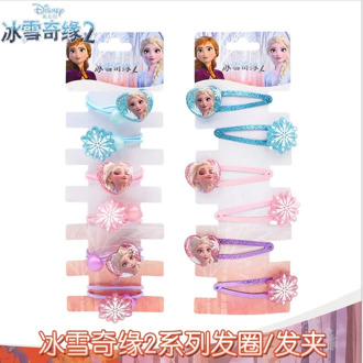 Disney New Hair Accessories Frozen 2 Cartoon Children Hair Clips 6pcs Little Girl Elsa Princess Girl Hair Cord For Kids Cosplay