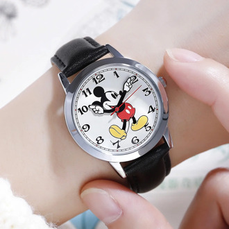 Disney Official Leather Kids Quartz Children Fashion Watches Mickey Mouse Cartoon Student Watch Boy Girl Best Gift Clock Relogio