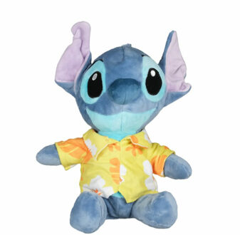 Disney pluche knuffel Stitch - Lilo and Stitch - Hawaii blouse geel - 30 cm - Bekende figuren - Knuffeldier