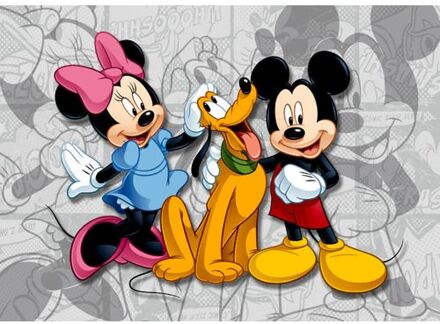 Disney Poster Minnie & Mickey Mouse Grijs, Roze En Rood - 160 X 110 Cm - 600645