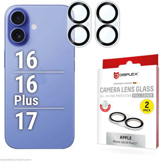 DISPLEX CamGlass All-In-One Camera Protector voor de Apple iPhone 16 / 16 Plus / 17 Transparant