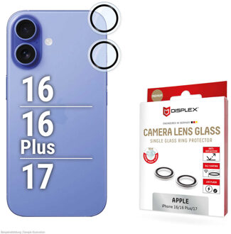 DISPLEX CamGlass Single Camera Protector voor de Apple iPhone 16 / 16 Plus / 17 Transparant
