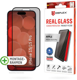 DISPLEX Screenprotector Privacy Glass voor de Apple iPhone 15 / 15 Pro / 16 Transparant