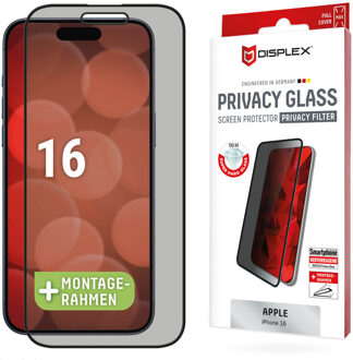 DISPLEX Screenprotector Privacy Glass voor de Apple iPhone 16 Transparant