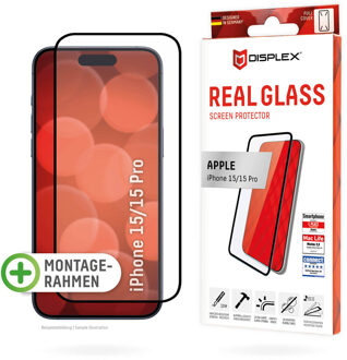 DISPLEX Screenprotector Real Glass Full Cover voor de Apple iPhone 15 / 15 Pro / 16 Transparant