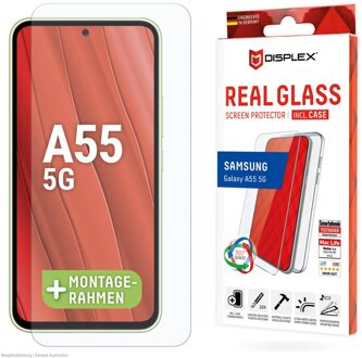 DISPLEX Screenprotector Real Glass + Case voor de Samsung Galaxy A55 - Transparant