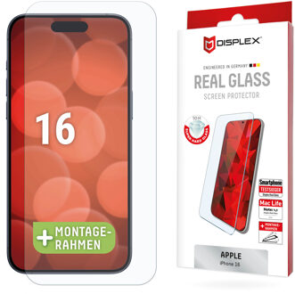 DISPLEX Screenprotector Real Glass voor de Apple iPhone 16 Transparant