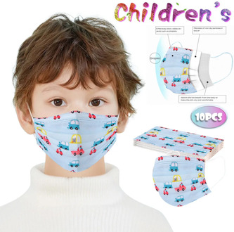 Disposable Boy And Girl Cute Cartoon Car Print Masks For Children 3 Layer Non-Woven Mask Dustproof 10PCS Protective mascarillas