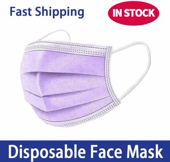 Disposable Face Mask 3 Ply Non-woven Fabric Purple Mouth Mask 10/50/100/200 PCS Masks For Germ Protection For Adults Breathable