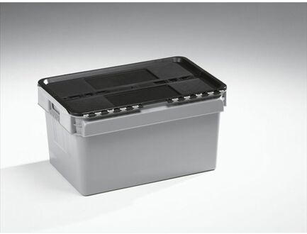 Distributiebak 600x400x320 Mm, 52 L. Grijs, Met Scharnierdeksel