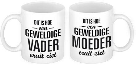 Dit is hoe een geweldige vader en moeder eruit ziet mok - Vaderdag en moederdag cadeau - feest mokken Wit