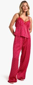 Ditsy Heart Print Cami & Broek Pajamasset, Red - 34